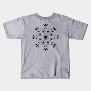 Black Nordic Inspired Folk Art Snowflake Wheel Kids T-Shirt